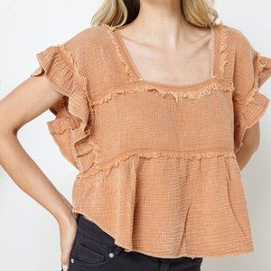 Burnt Orange Bohemian Frayed Top